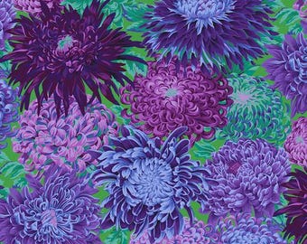 Kaffe Fassett Fabric, Quilting Cotton,  Japanese Chrysanthemum Purple , Colorful Florals, Fat Quarters, Half Yard or by the Yard, FreeSpirit