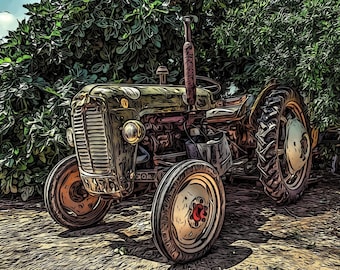 Panel de tela con diseño de tractor abstracto - FAR-020, tamaño 46,5 x 35,5 cm, algodón acolchado de alta calidad