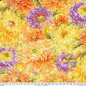 Kaffe Fassett Fabric, Quilting Cotton,  Shaggy Yellow, Colorful Florals, Fat Quarters, Half Yard or by the Yard, FreeSpirit
