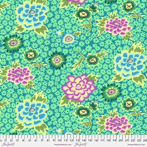 Kaffe Fassett Fabric, Quilting Cotton, Charlotte - Teal, Philip Jacobs, Fat Quarters, Half Yard or by the Yard, Cotton Fabric FreeSpirit