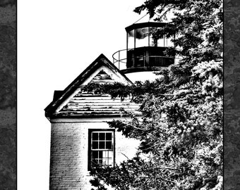 Last Chance - Sketched Lighthouse Fabric Panel - OCE-036, Panel Size is 12” X 16.25”, Quality Quilting Cotton