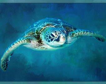 Underwater Sea Turtle Quilt Panel - OCE-015, Panel Size is 20” X 13.5”, Quality Quilting Cotton