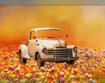 Last Chance - White Truck Fabric Panel, TVT-003, Panel Size is 22" x 15.5", Quality Quilting Fabric