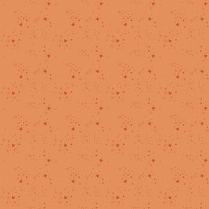 May include: An orange background with a repeating pattern of small, scattered shapes. The shapes include cat faces, hearts, plus signs, and circles, all in a darker shade of orange. The overall effect is a playful and whimsical design.