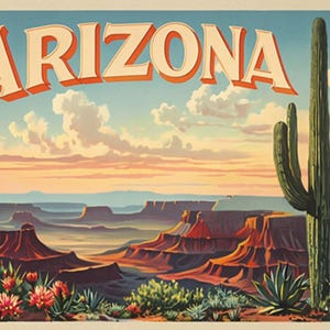 Arizona Retro Wüste Postkartenstoff Panel - SAZ-019, Panel-Größe ist 20 "x 13 ", hochwertige Quilting Baumwolle