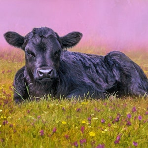 Black Angus Calf in the Flowers Fabric Panel, Quilt Panel, Quilting Cotton Fabric, Cow Fabric Panel to Quilt or Sew, Size 24”Wx16”L, ACW-004