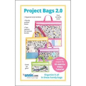 ByAnnie Patterns, Project Bags 2.0 Pattern, Project Organizer Bag Pattern, Quilting, Cutting, Marking, Sewing Instructions for Multiple Bags