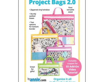 ByAnnie Patterns, Project Bags 2.0 Pattern, Project Organizer Bag Pattern, Quilting, Cutting, Marking, Sewing Instructions for Multiple Bags
