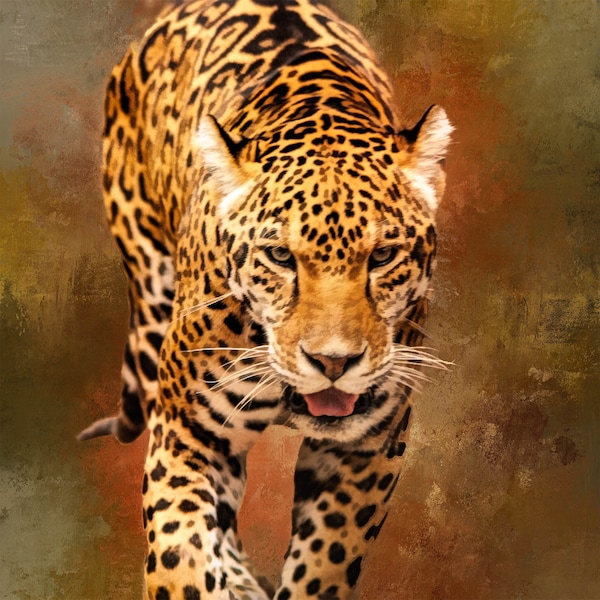 Leopard in Bewegung Stoffpanel - AWC-004, Panel-Größe ist 18 'x 18', hochwertige Quilting Baumwolle