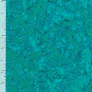 May include: A teal and turquoise fabric with a mottled, textured pattern. The fabric has a watercolor-like appearance, with darker teal areas contrasting with lighter turquoise hues. The design resembles organic shapes.