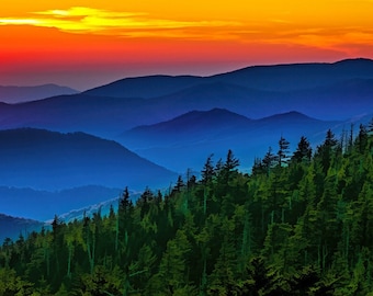 Panel z tkaniny Smoky Mountain Sunrise, tkanina na kołdry, wysokiej jakości bawełniana tkanina pikowana, tkanina z motywem parków narodowych, wymiary panelu: 42” szer. x 17” dł., NPSM-005