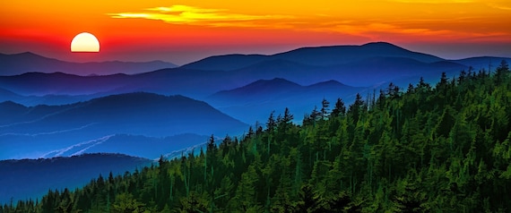 Smoky Mountain Sunrise Fabric Panel, Quilt Fabric, Quality Quilting Cotton Fabric, National Parks Fabric, Panel Size 42”Wx17”L, NPSM-005