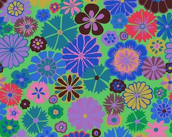 Kaffe Fassett Fabric, Quilting Cotton, Folk Flower - Blue || August 2024, Half Yard or by the Yard, Cotton Fabric, FreeSpirit