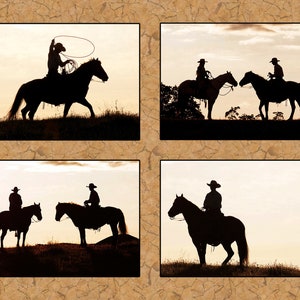 Four Cowboy Silhouettes Fabric Panel, Quilt Panel, Quality Quilting Cotton Fabric, Rodeo Fabric to Quilt or Sew, Size 17&quot;Wx13&quot;L, CBY-002