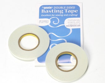 ByAnnie Double Sided Basting Tape, 1/8in x 21yds or 2 Rolls 10m each, Extra Sticky Sewing and Crafting Tape for Fabric, Mesh, Vinyl, Paper