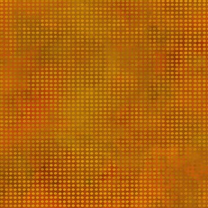 May include: Abstract digital art with a repeating pattern of small, golden-yellow circles on a mottled background of orange, red, and yellow hues. The design has a textured appearance, with variations in color and density.