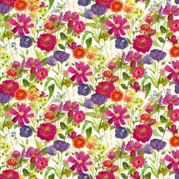 CLTY3622-55 Flower Garden, My Happy Place, Designer Sue Zipkin, Quilting Cotton, Fat Quarters, Half Yard or by the Yard, Digital Print