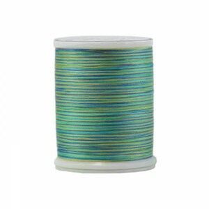 May include: A spool of green, blue and yellow embroidery thread.