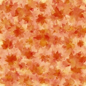 Puede incluir: Un patrón continuo de hojas de arce otoñales en tonos naranja, rojo y amarillo. Las hojas se superponen, creando un efecto texturizado similar a la acuarela. El diseño evoca el otoño y la naturaleza.