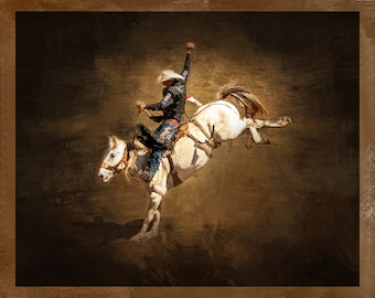 Panel de tela Bronc Rider One, panel de acolchado, tela de algodón para acolchado, tela de rodeo, tela vaquera, tela para caballos, tamaño 50 cm de ancho x 40 cm de largo, CBY-012