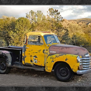 Old Yellow Truck Fabric Panel, TVT-012, Panel Size is 20.625&quot; x 16.5&quot;, Quality Quilting Fabric