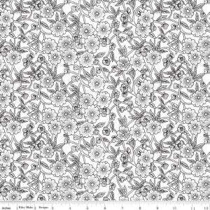 Puede incluir: Tela floral en blanco y negro con un patrón repetido de flores y hojas estilizadas. El diseño presenta un dibujo lineal detallado, creando un aspecto clásico y elegante. La tela se mide en centímetros.