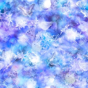 Peut inclure: Un motif sans couture représentant un fond bleu et blanc avec de nombreux papillons dans différentes nuances de bleu et de blanc. Les papillons sont superposés les uns aux autres et semblent voler de manière aléatoire.