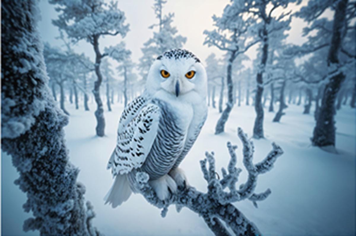 Snowy Owl on a Branch Fabric Panel, Quilt Panel, Quality Quilting Cotton Fabric, Size 20.5”Wx1