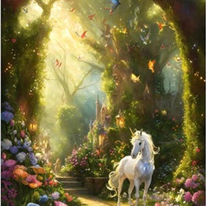 Unicorn in the Forest Fabric Panel - ANI-012, Quality Quilting Cotton Fabric, Size 13.5” W x 19” L