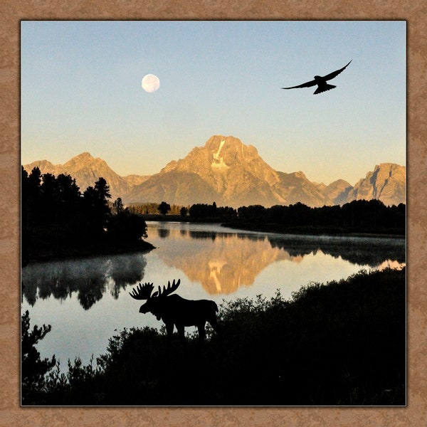 Oxbow Bend Sunrise Quilt Panel - NPGT-006, Panel-Größe ist 18 "x 18", Quality Quilting Fabric