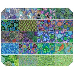 Kaffe Fassett Fabric, Quilting Cotton, 10&quot; Charm Pack - Cool 42 10&quot; Pieces, Kaffe Fassett Collective, Cotton Fabric, FreeSpirit