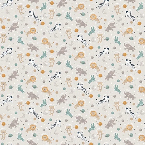 Starry Adventures Flannel Fabric, Animal Adventures Light Gray Flannel, Lisa Perry for 3 Wishes, Sold by the Yard, Quilting Flannel  Fabric