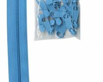 4 yards of 16mm #4.5 zipper chain and 16 Extra-Large Coordinated Pulls - Parrot Blue 4 yards of 16mm #4.5 zipper chain and 16 Extra-Large Coordinated Pulls - Parrot Blue