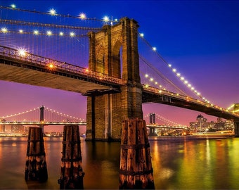 Brooklyn Bridge by Night Fabric Panel - MISC-028, Panel Size is 30” X 20”, Quality Quilting Cotton
