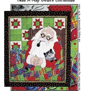 Twas A Nap Before Christmas Quilt Pattern, Approximately Size 30” x 32”, Design to Free-Motion Line from Dog Gone Quilts