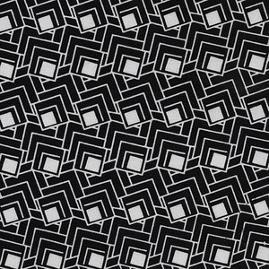 May include: Black and white geometric pattern with a repeating design of overlapping squares and arrows.