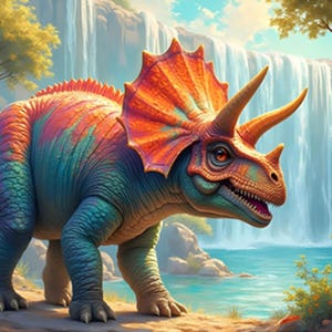 Triceratops Fabric Panel, ANI-025 - Panel Size is 15.75” X 10”, Quality Quilting Cotton