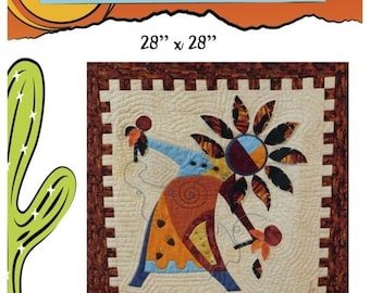 Vier het quiltpatroon - een Arlene Walsh-ontwerp, zuidwestenpatroon, gesmolten applique