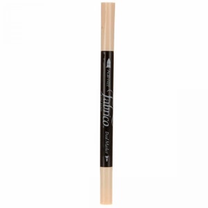 以下が含まれることがあります： 黒色のバレルとベージュのキャップが付いた、デュアルチップの布用マーカー。マーカーには「Fabrico Dual Marker Acid Free」とラベルが貼られています。