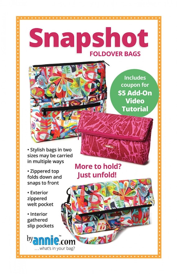 Byannie Patterns, Snapshot Pattern, 2 Sizes Carryall Bag Pattern, Fold Over  Tote Bag Pattern, Purse Bag Pattern, by Annie Sewing Pattern 