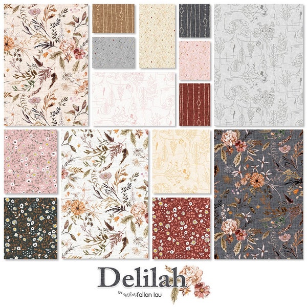 CLTSQ0397 Delilah 5" Charms Pack (42 pcs), Designer Esther Fallon Lau for Clothworks, Pre Cut Quilting Cotton Fabric Squares