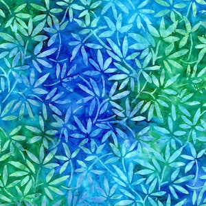 TONGA-B7539 Ocean - Willow Leaves, Batik Fabric, By Timeless Treasures