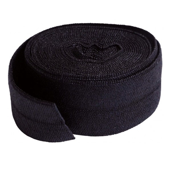 ByAnnie Fold-Over Elastic, Black, 3/4" x 2yd, Decorative Finish for Apparel, Crafts, Hairbands, Diapers, Quilting Projects