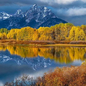 Oxbow Bend Herbstfarben mit Tetons Stoff Panel, Quilt Panel, Quilten Baumwollstoff, Grand Teton National Park, Größe 92 cm Bx61 cm L, PNGT-007