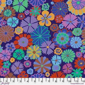 Kaffe Fassett Fabric, Quilting Cotton, Folk Flower - Purple || August 2024, Half Yard or by the Yard, Cotton Fabric, FreeSpirit