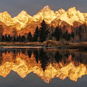 Mond über den Tetons Panorama Fabric Panel, Quilt Panel, Quilting Baumwollstoff, Grand Teton National Park Fabric Größe 33 ”Bx12,5” L, EPGT-012