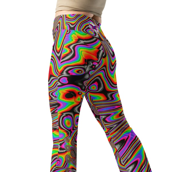 Technicolor | High Waist Leggings| Vibrant Technicolor Flare Pants - Bold Fashion Statement