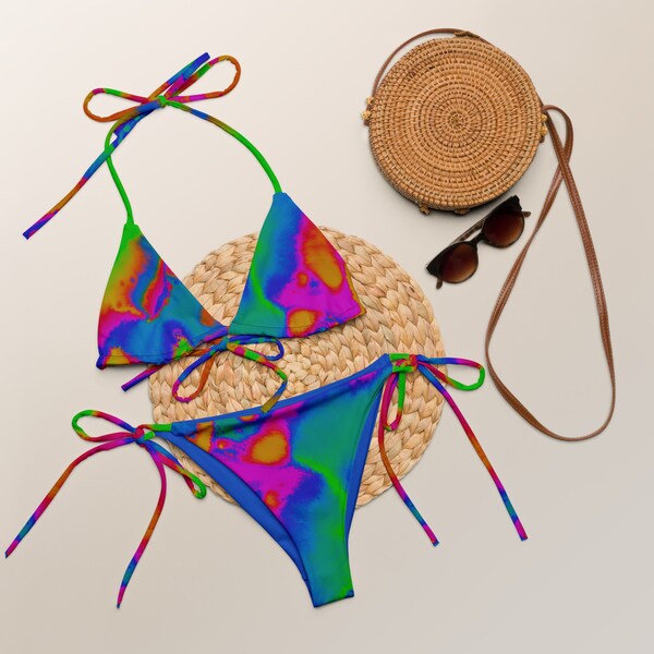 Acid Fuzz Rainbow Bikini - Retro Glitch Beachwear