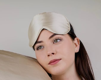 Antifaz de lujo de seda de morera para dormir: comodidad ajustable, ayuda natural para dormir.