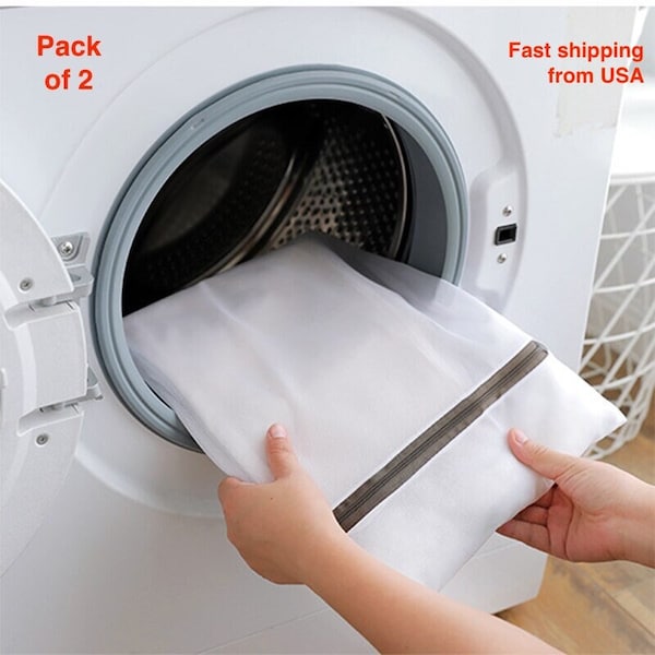 2er Pack Premium Mesh Wäschesack mit Autolock Reißverschluss - Feinwäsche für Waschmaschine - Kleidung Aufbewahrungstasche